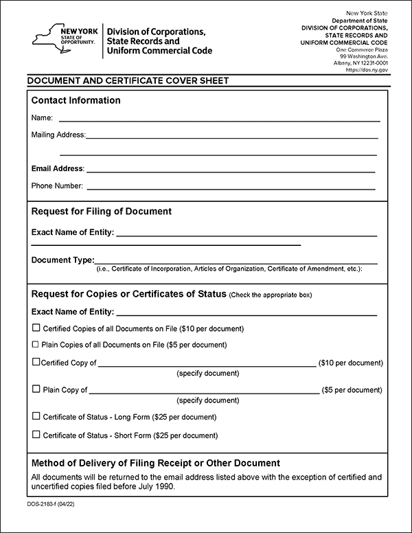 New York LLC Formation Document