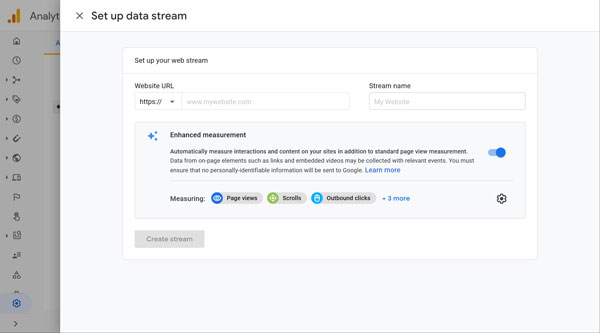 Google Analytics web stream screen.