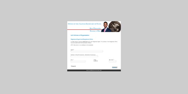 An image of the online LLC filing form for the state of Illinois